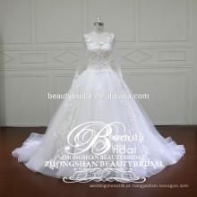 Chinês Sheer back bordado vestido de noiva mais recente e mais novo longo vestido de casamento illusiuon manga